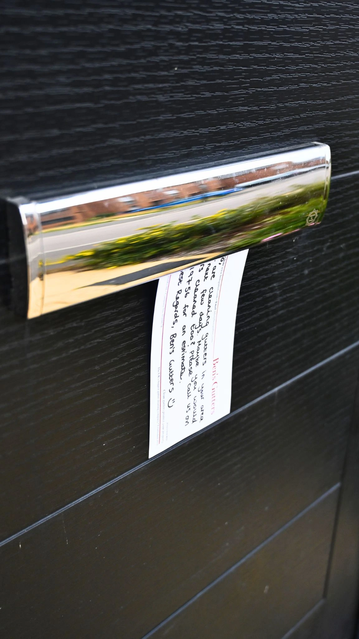 bens gutters leaflet sticking out of a letterbox