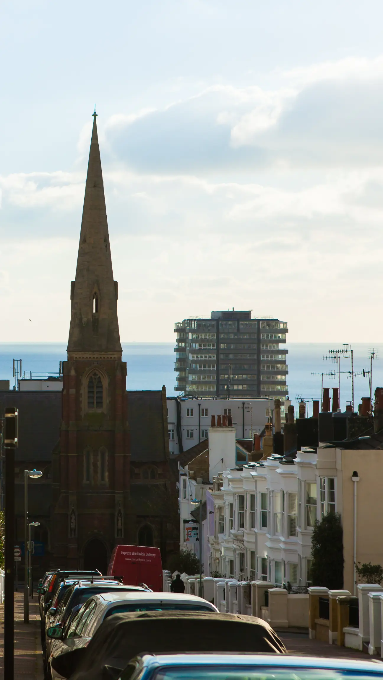 This is a portrait image showing a Brighton street, giving the idea of what gutter cleaners have to deal with generally in this area.