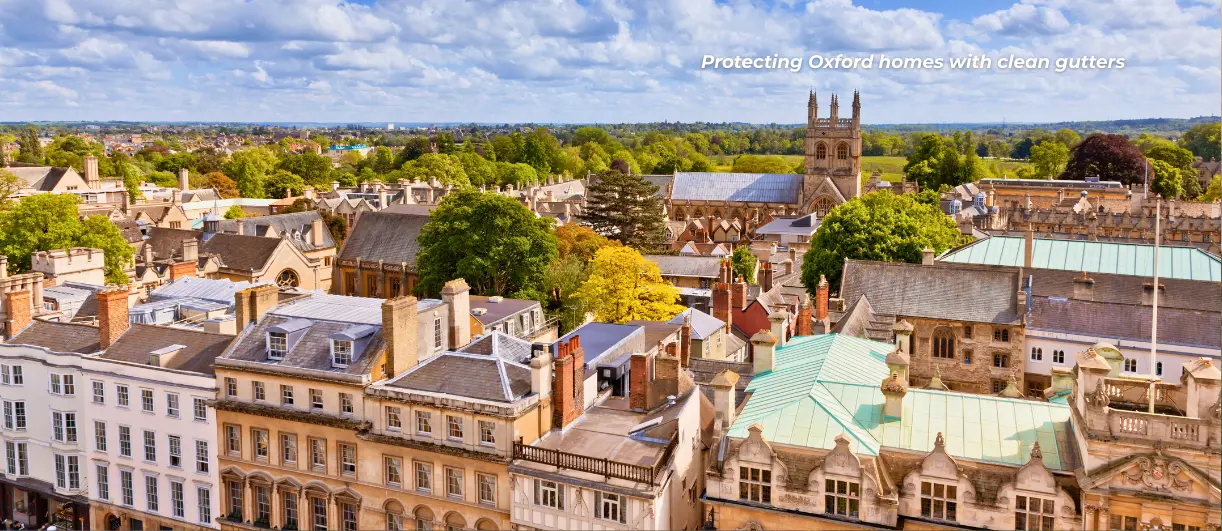 A decorative landscape showing an area of buildings that gutter cleaners commonly deal with in Oxford.