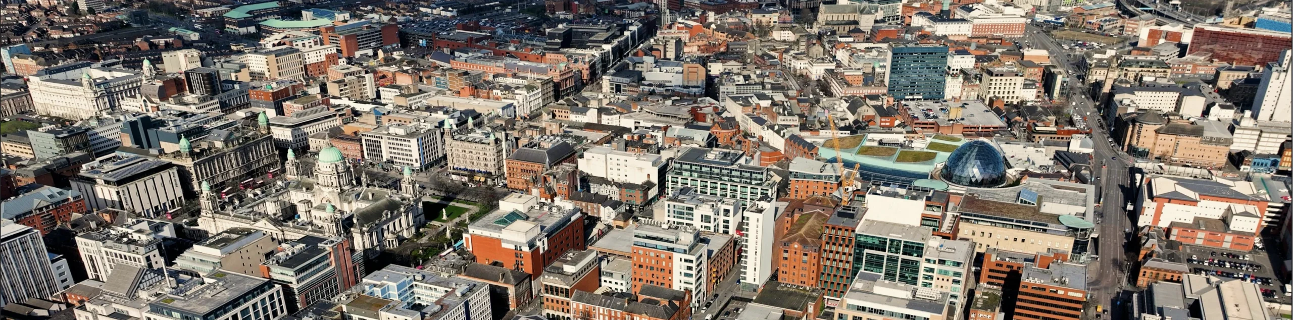 An aerial landscape of Belfast, giving a context of location whilst providing the blog post with some additional decoration.
