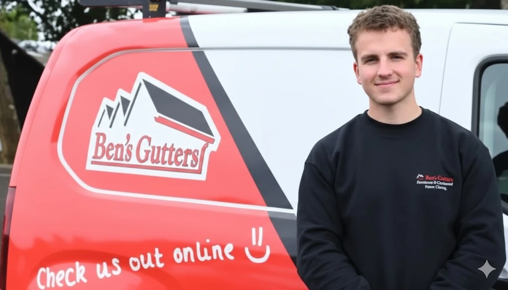 ben, owner of ben's gutters and expert gutter cleaner, standing beside his company vehicle in Peacehaven